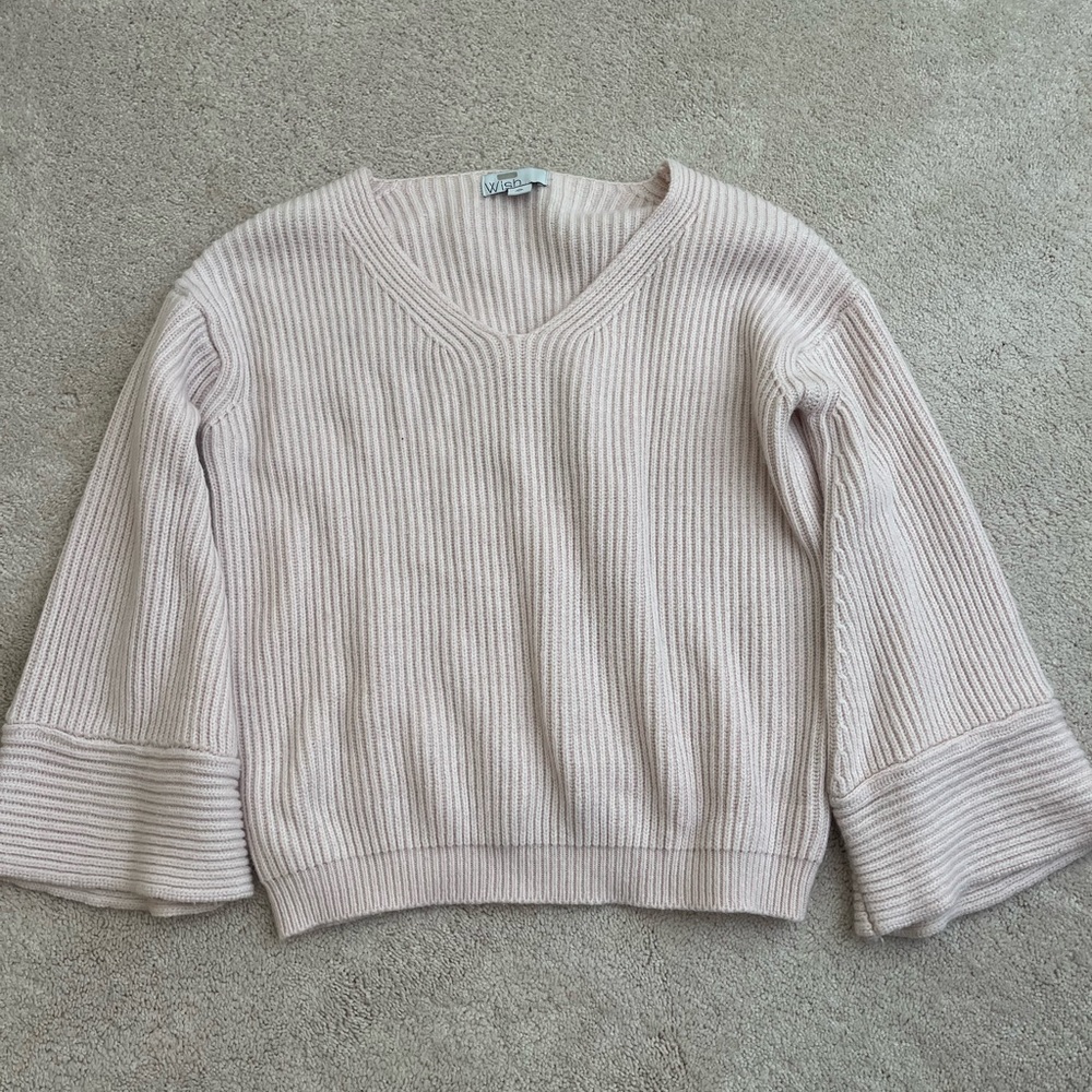 Wish Women's V-Neck Ribbed Sweater - Soft Pink